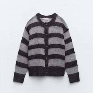 Zara Black and Gray Striped Cardigan